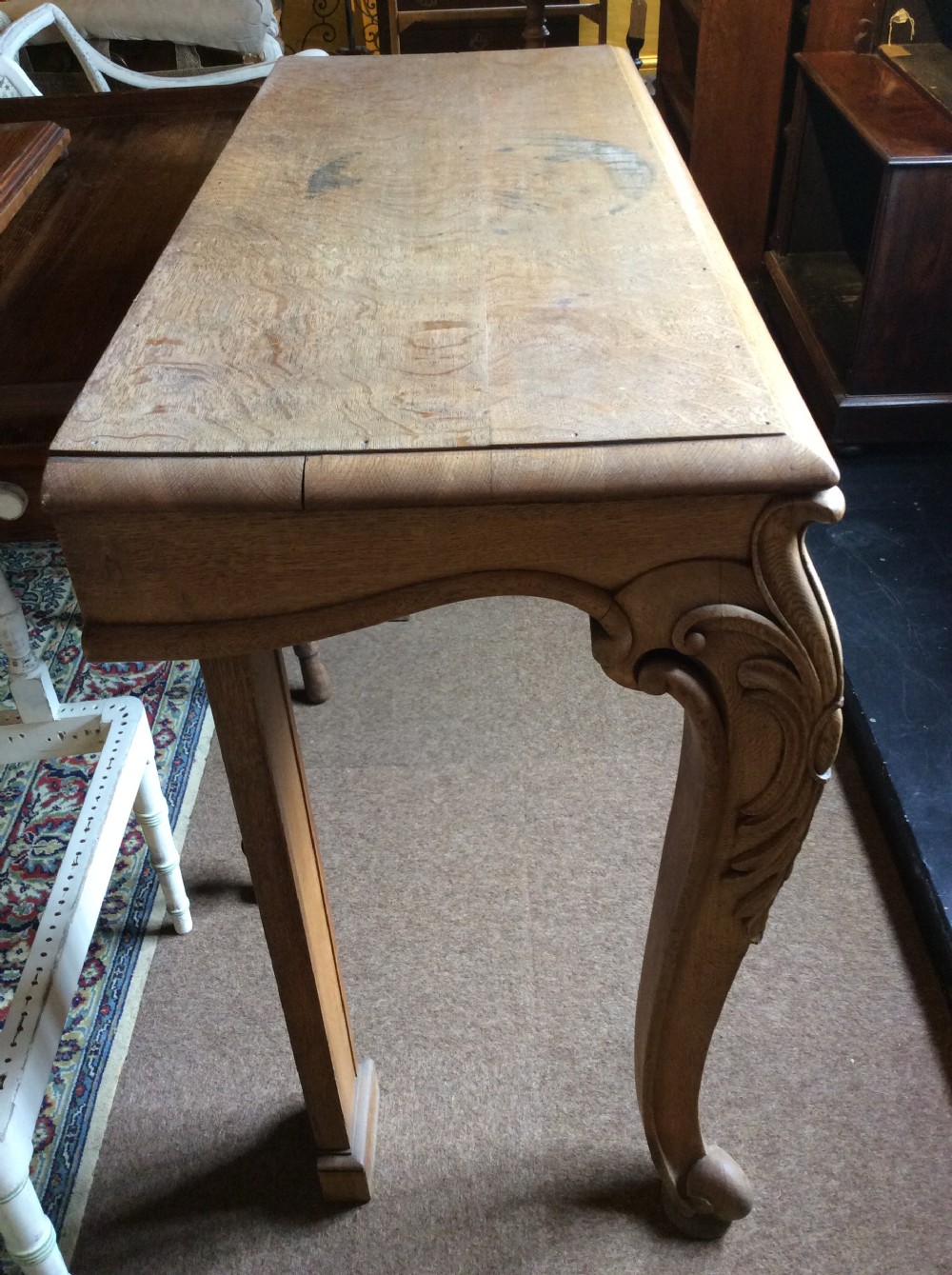 19thC Light oak console table on cabriole legs View V