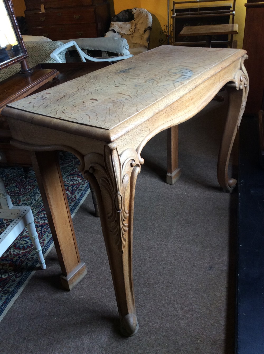 19thC Light oak console table on cabriole legs View VI
