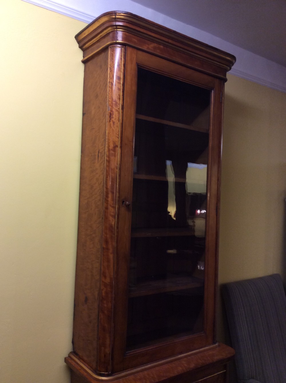 19thC Birchwood & parcel gilt narrow bookcase by Holland & Sons View III