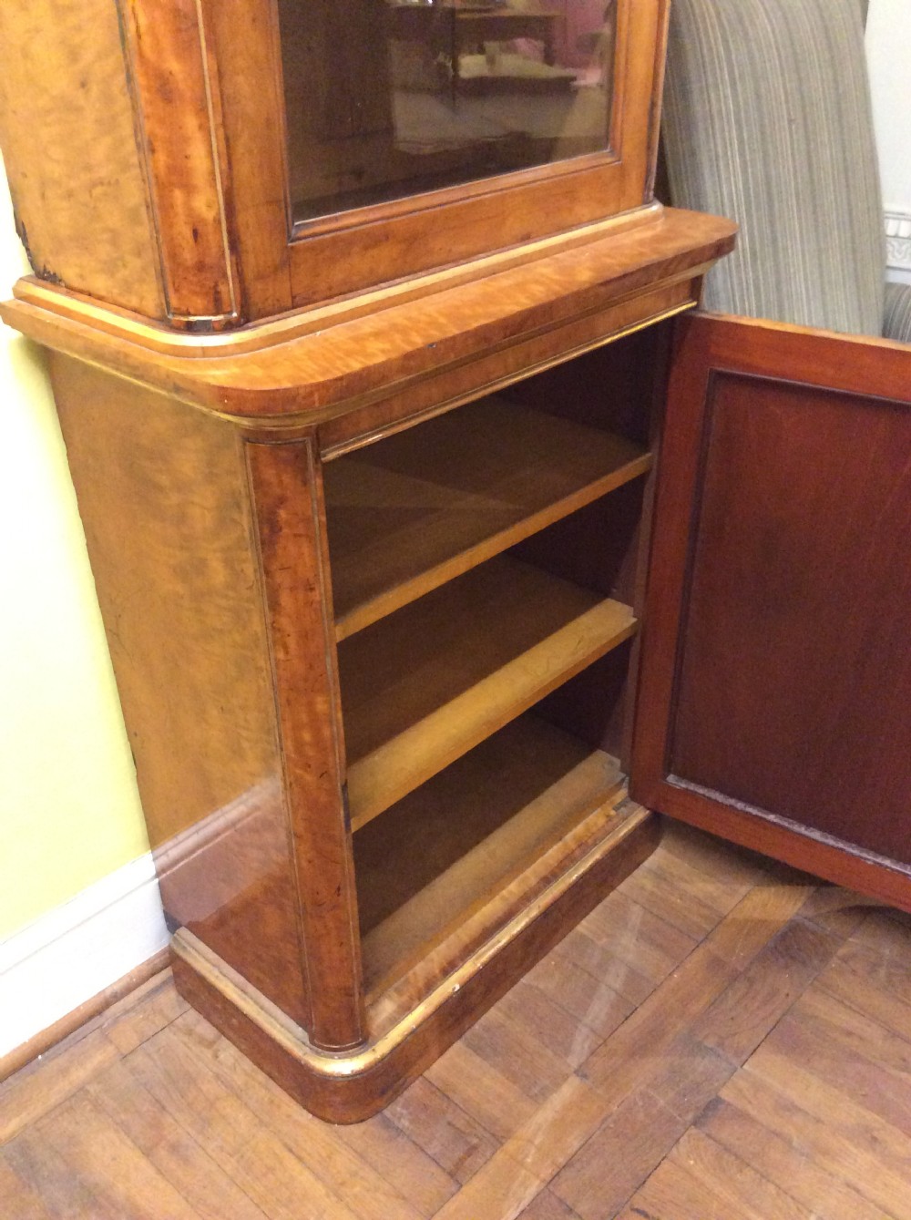 19thC Birchwood & parcel gilt narrow bookcase by Holland & Sons View IV