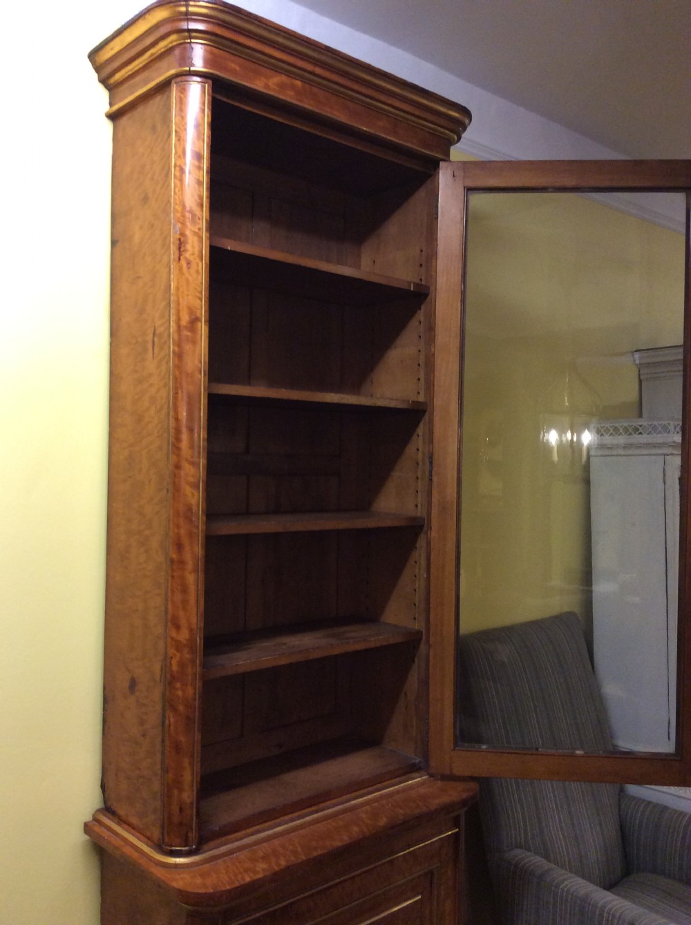 19thC Birchwood & parcel gilt narrow bookcase by Holland & Sons View VI