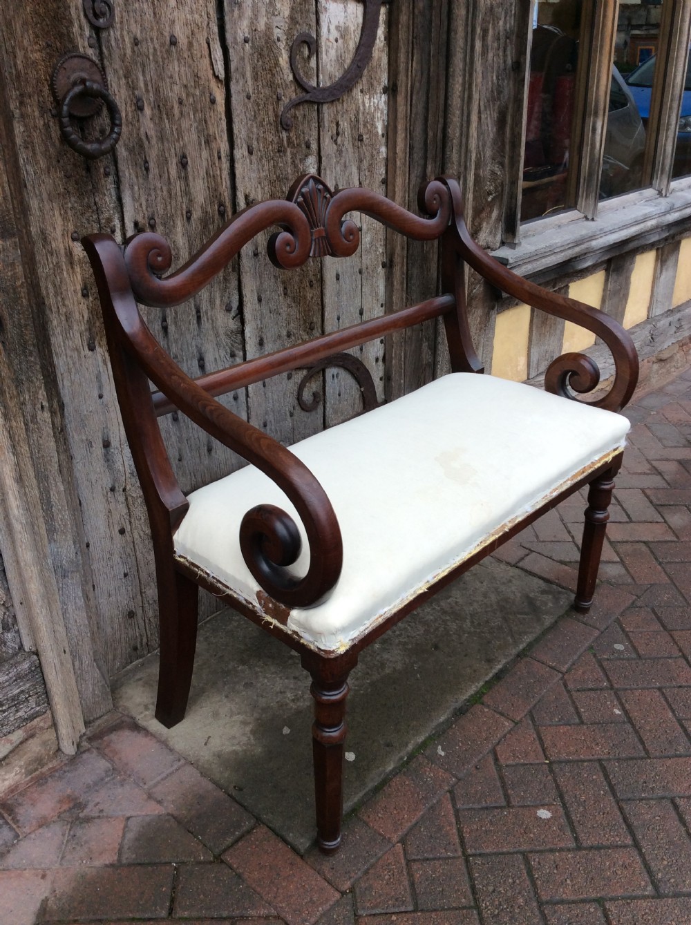 19thC 2 seater Mahogany small sofa window seat c.1830 View IV