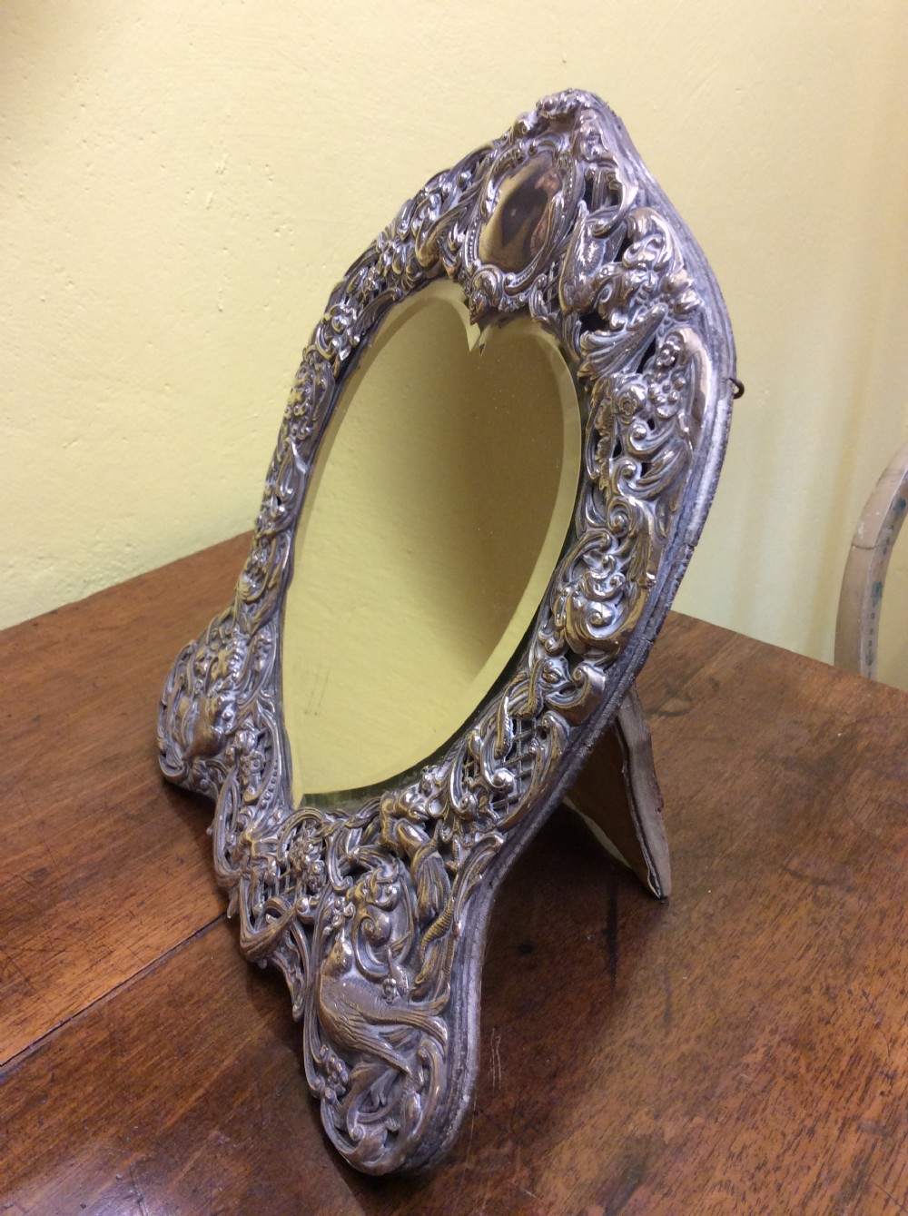 A fine Victorian heart shape silver table mirror View IV