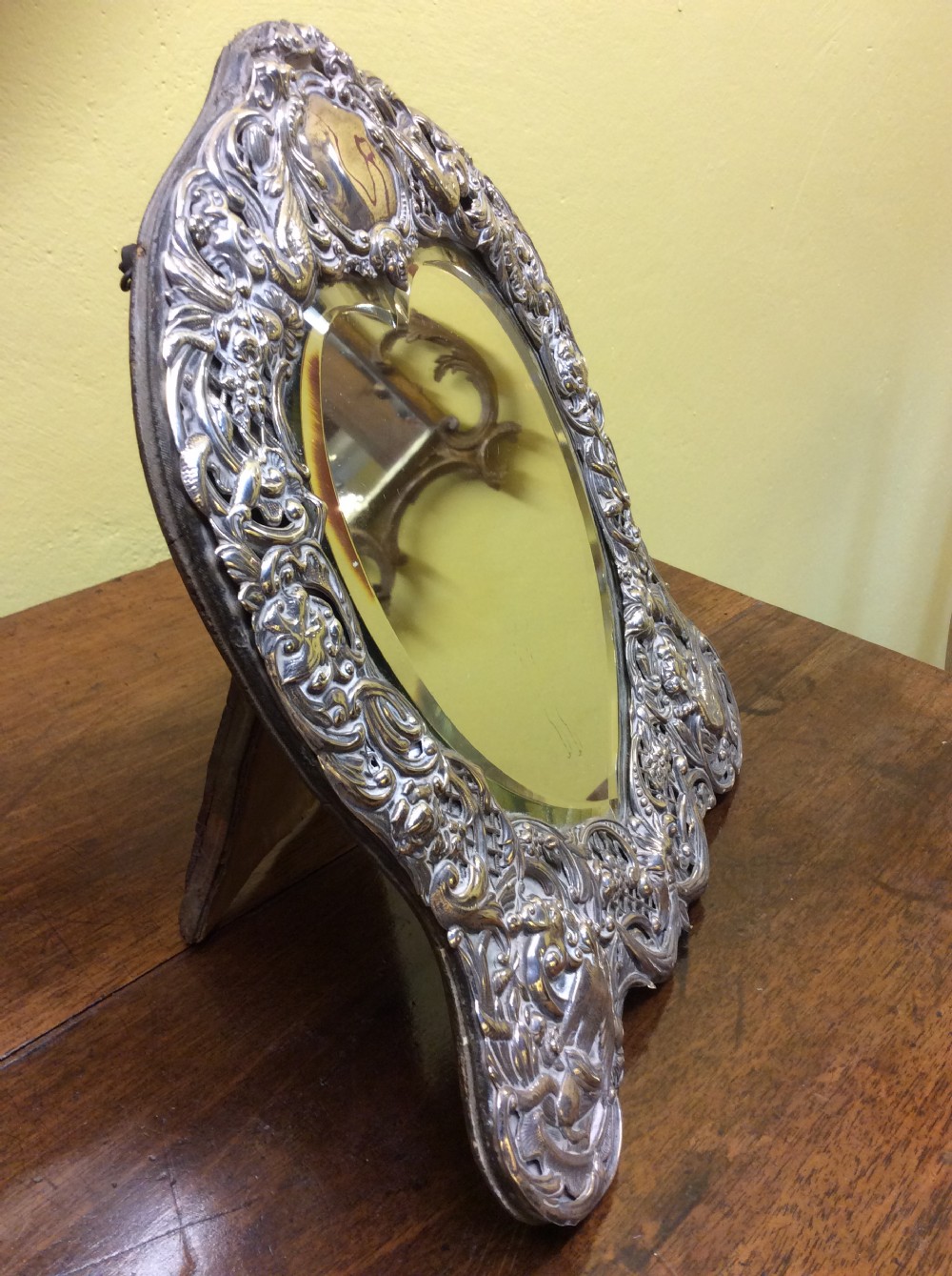 A fine Victorian heart shape silver table mirror View V