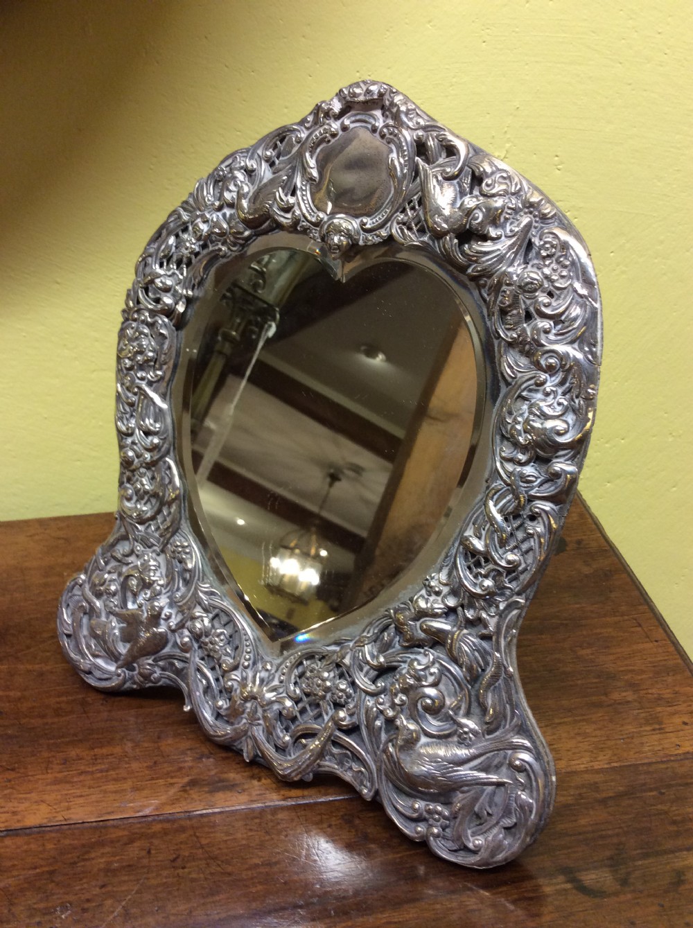 A fine Victorian heart shape silver table mirror View VII