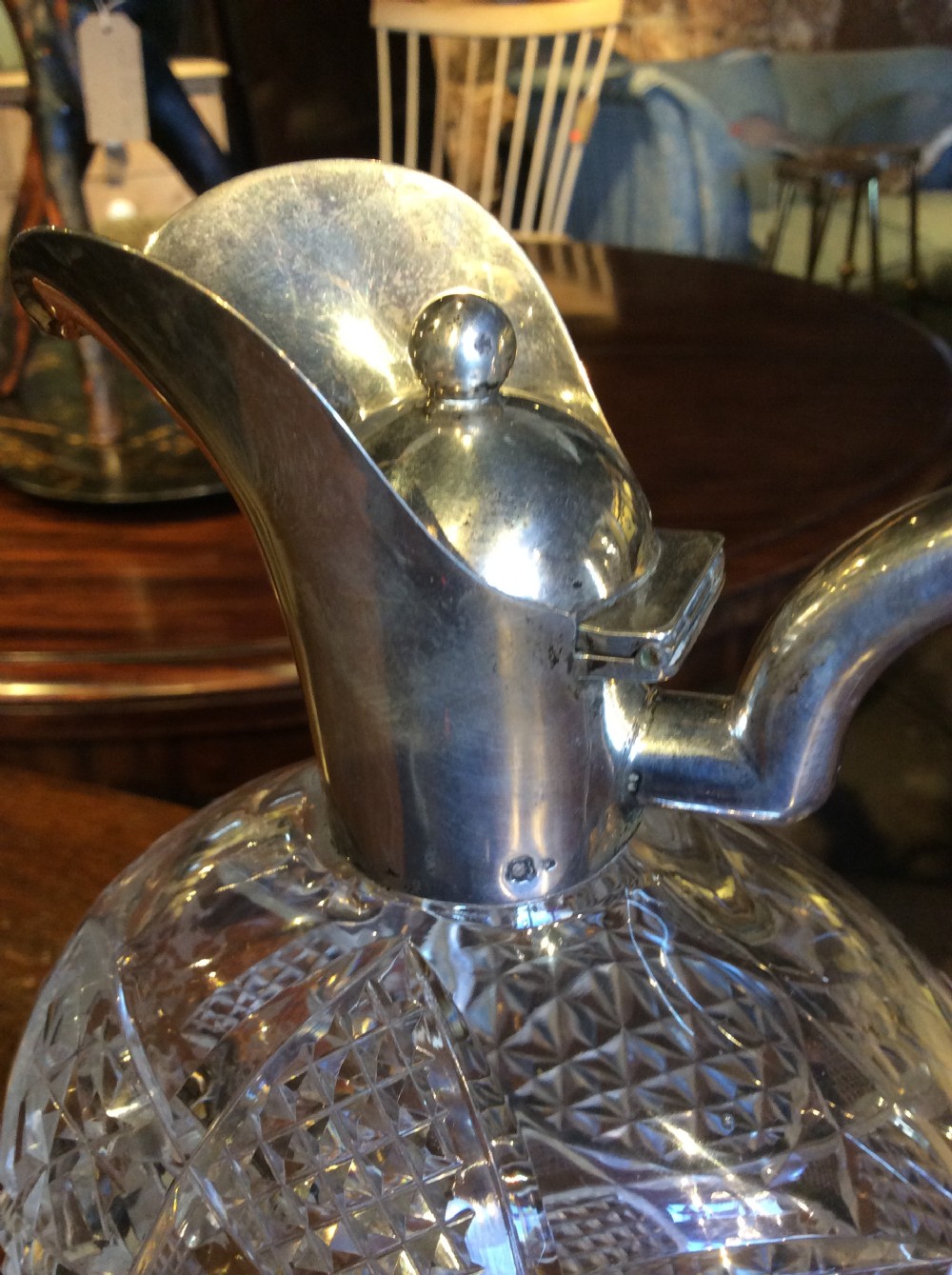19thC Continental silver & cut glass claret jug View VII