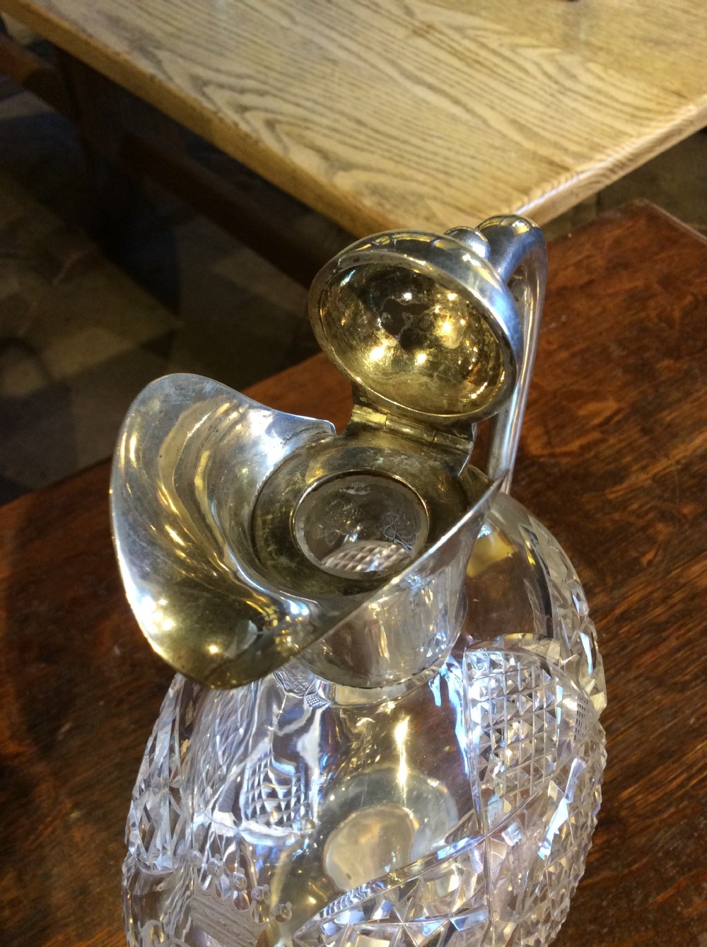 19thC Continental silver & cut glass claret jug View VIII