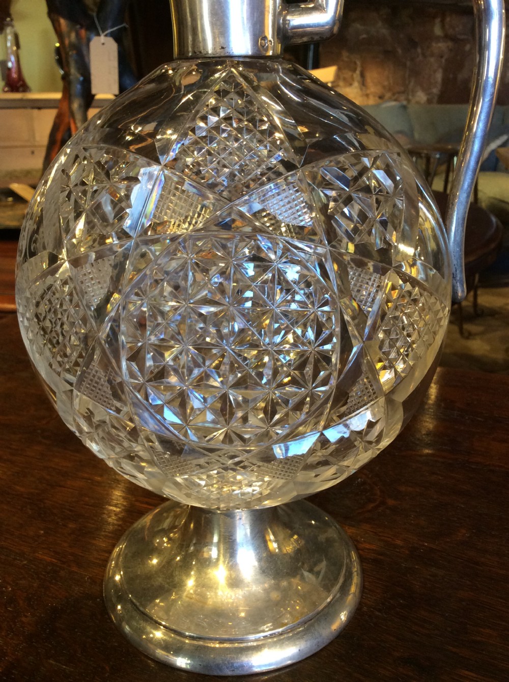 19thC Continental silver & cut glass claret jug View IX