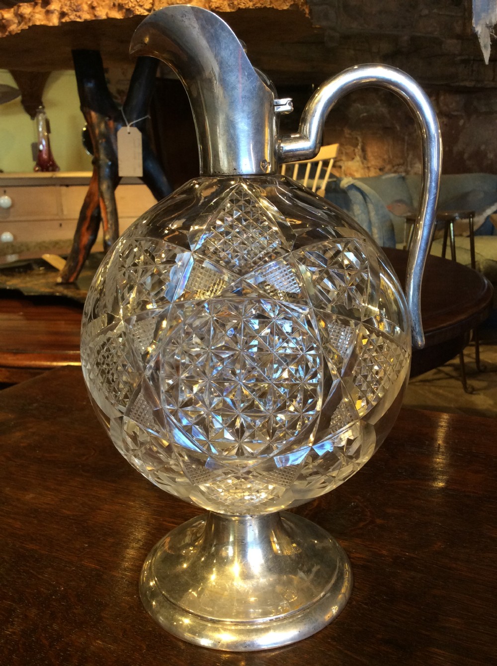 19thC Continental silver & cut glass claret jug View X
