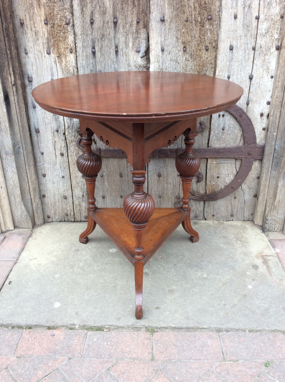 19thC Walnut lamp table stamped Howard & Sons View III