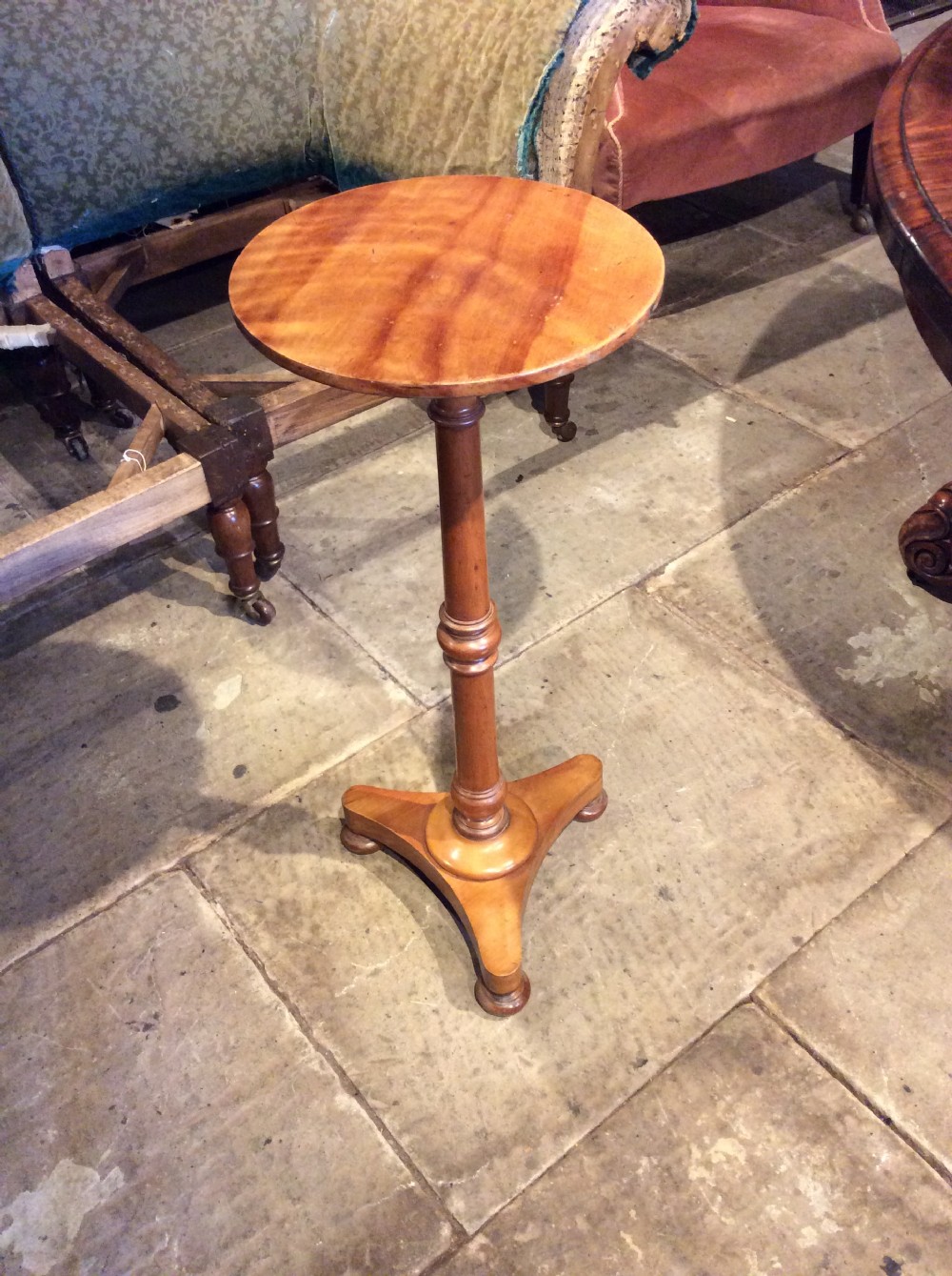 19thC Satin birch tripod table stamped Hindley & Sons  View V