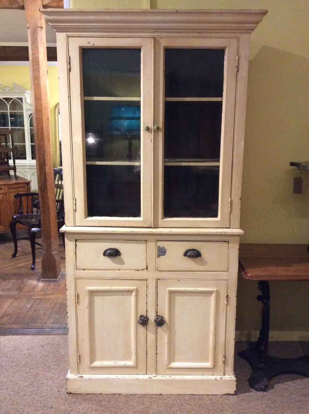 19thC Painted pine glazed cupboard View II