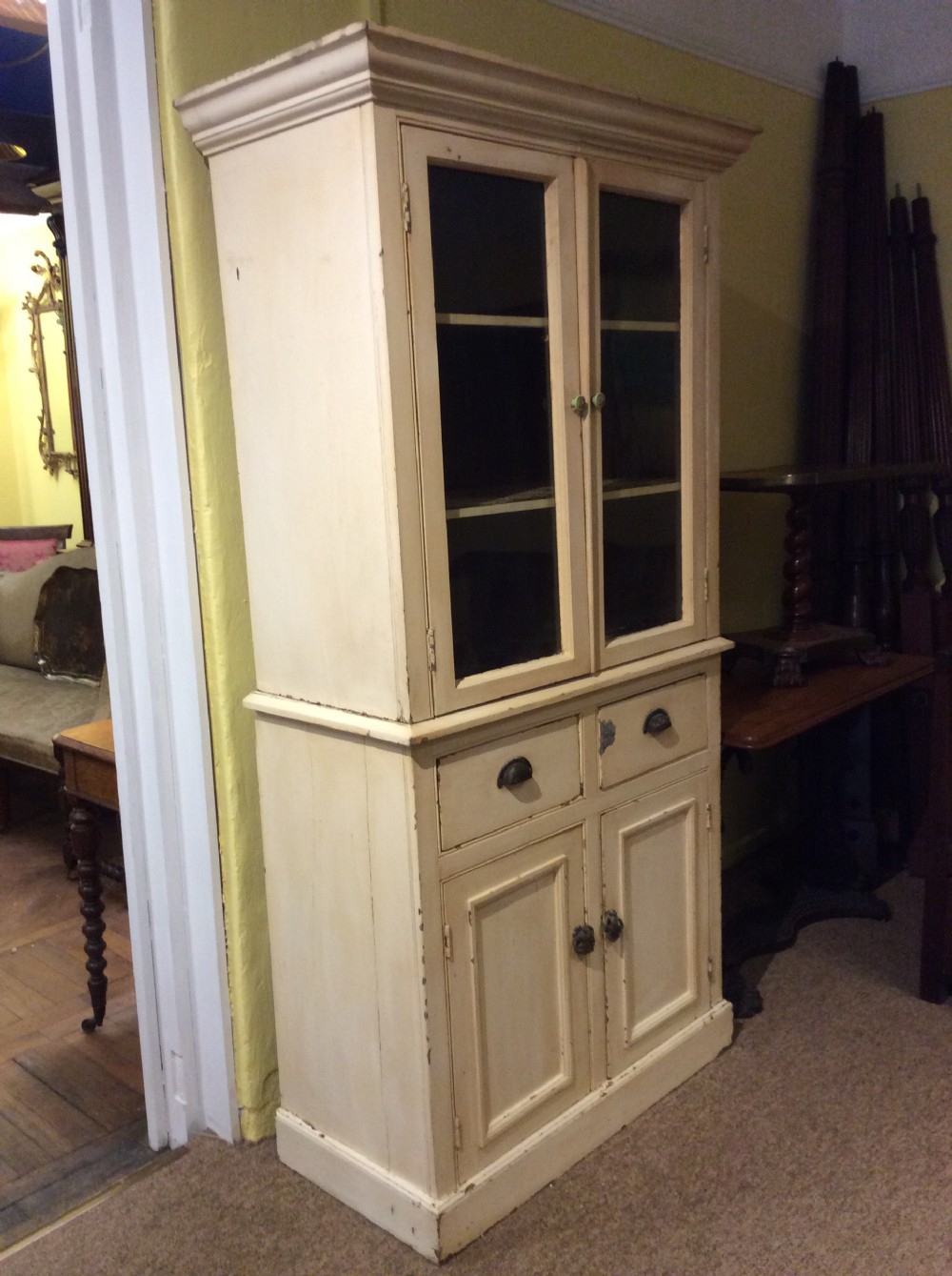 19thC Painted pine glazed cupboard View III