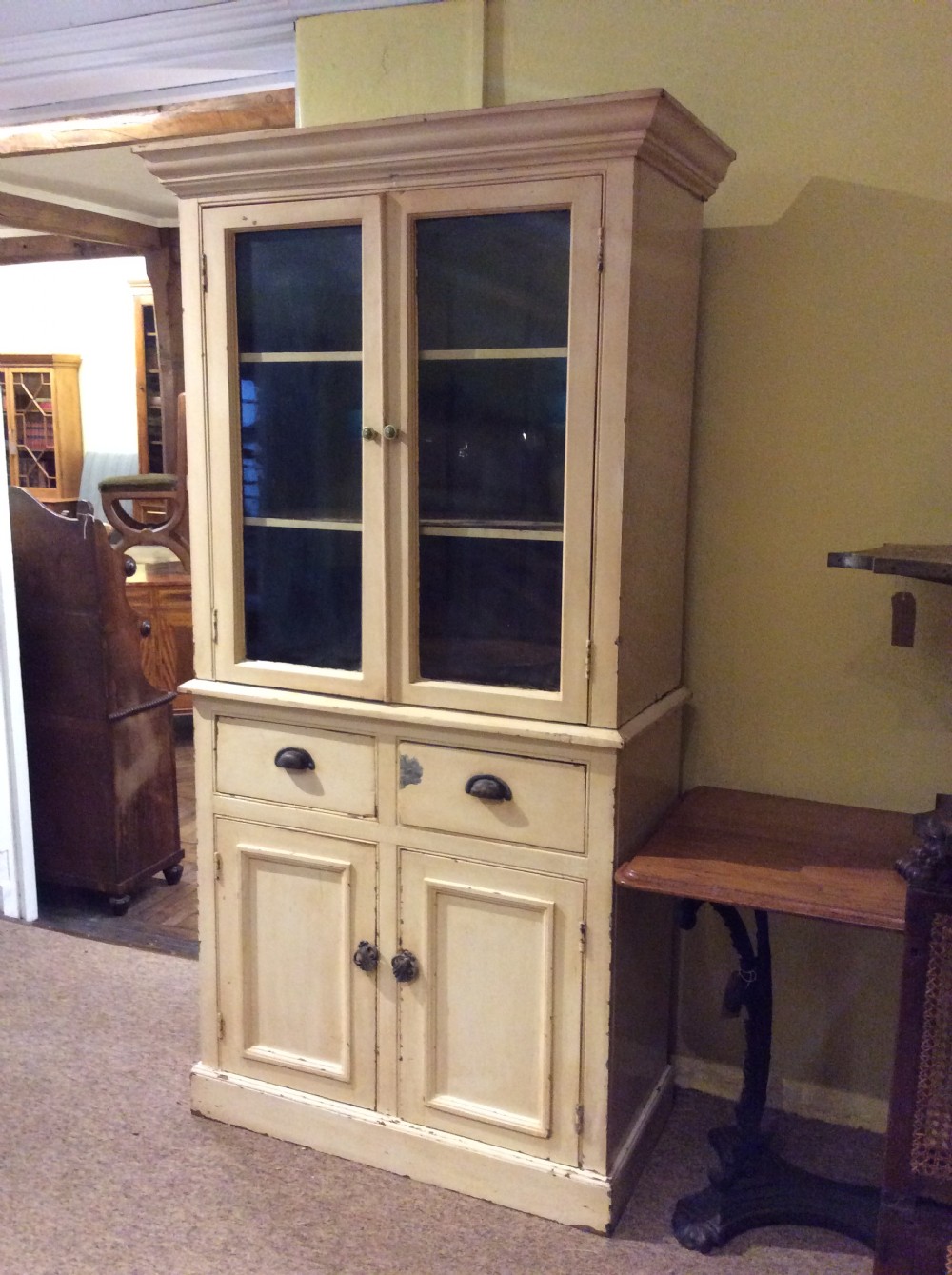 19thC Painted pine glazed cupboard View IV