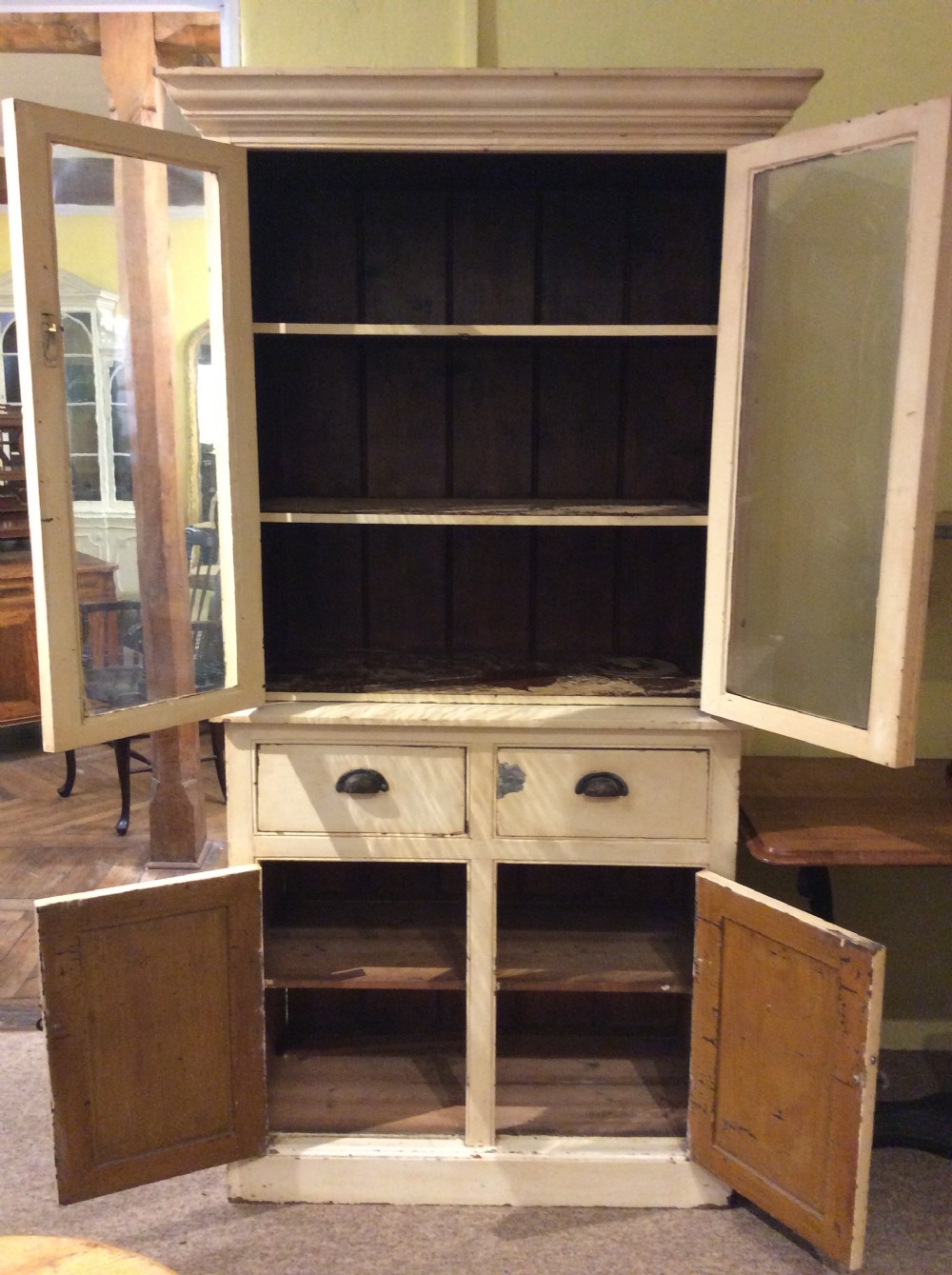19thC Painted pine glazed cupboard View V