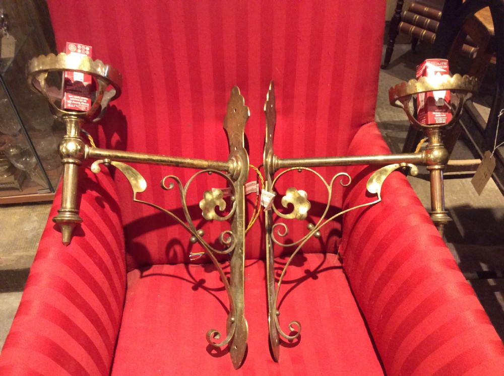 Pair of Arts & Crafts brass wall bracket lights View II