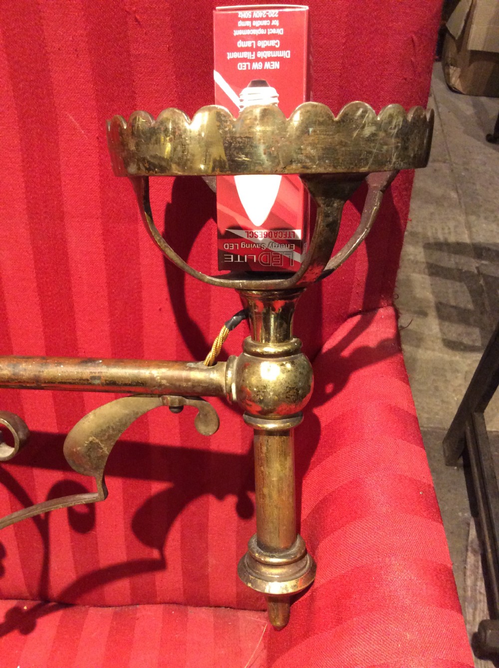 Pair of Arts & Crafts brass wall bracket lights View VI