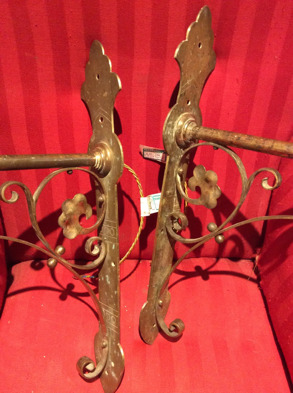 Pair of Arts & Crafts brass wall bracket lights View IX