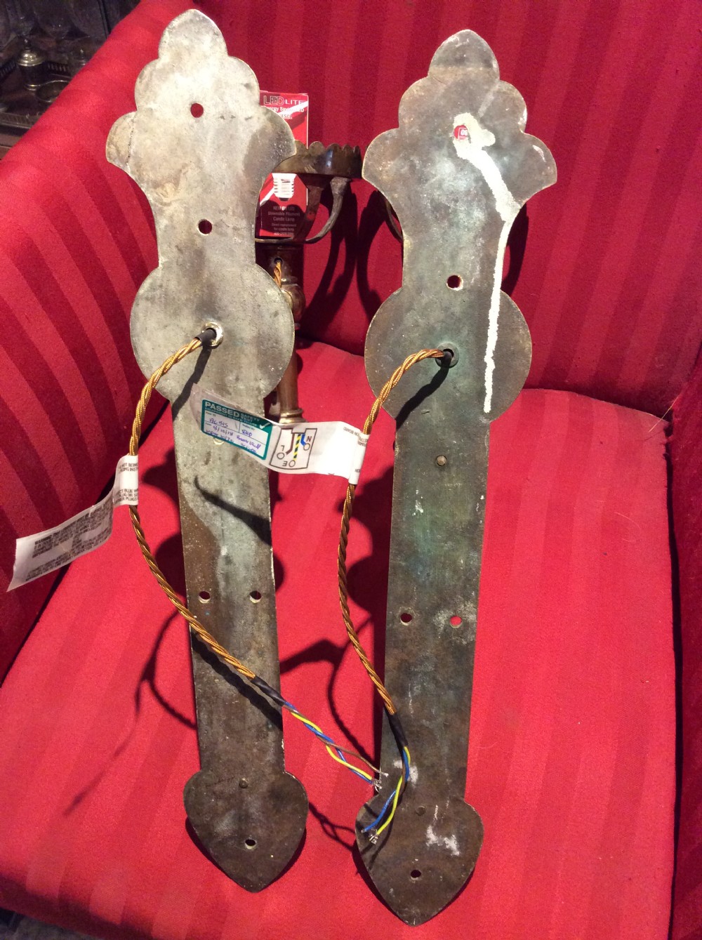Pair of Arts & Crafts brass wall bracket lights View XI