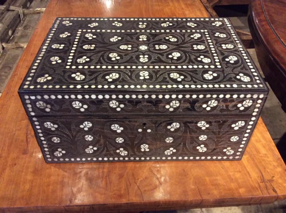 19thC rosewood box with bone inlay