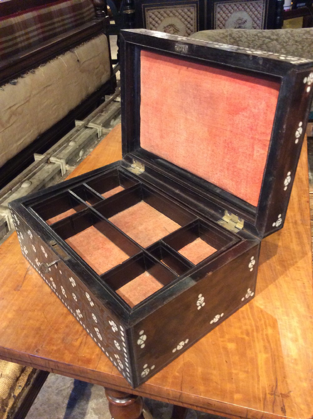19thC rosewood box with bone inlay View II