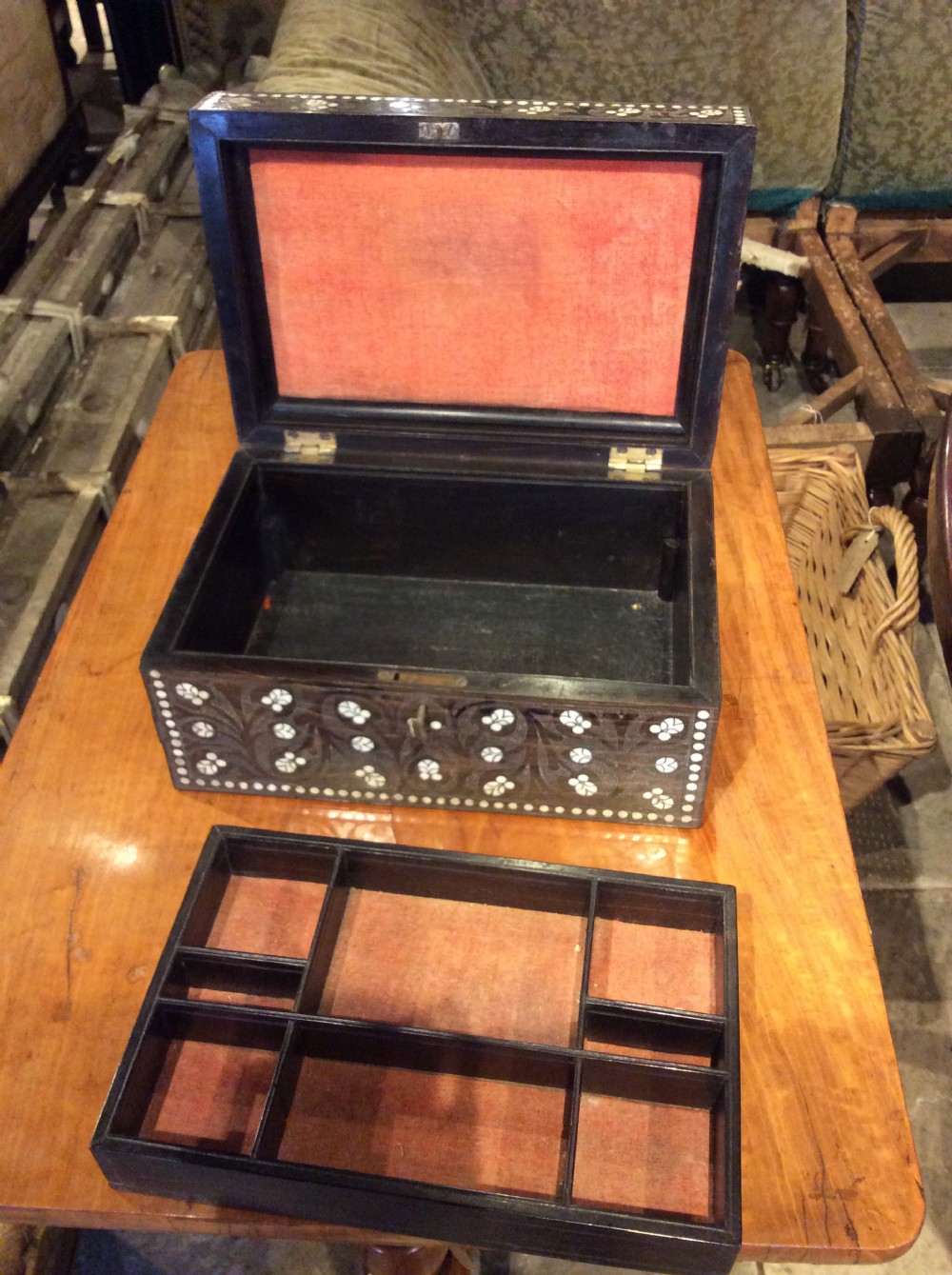 19thC rosewood box with bone inlay View III