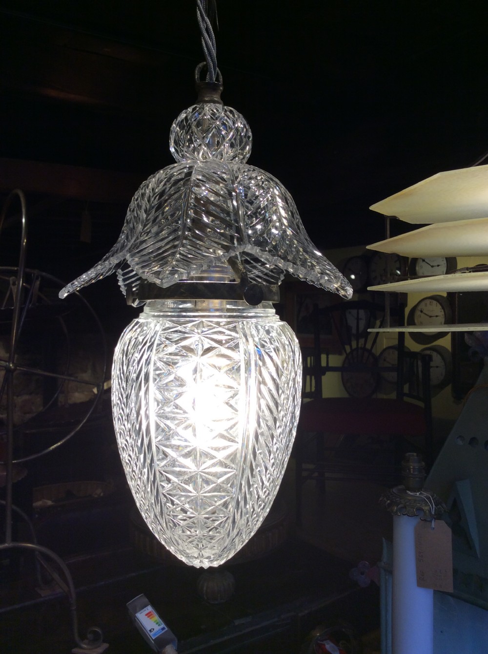 19thC cut glass pendant light 