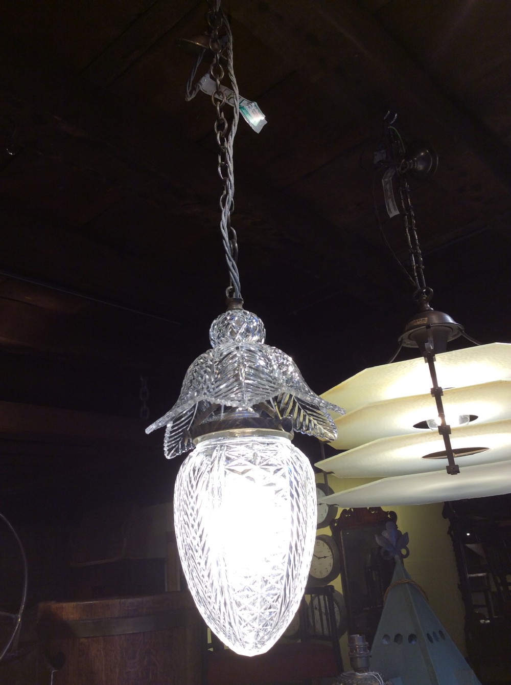 19thC cut glass pendant light  View III
