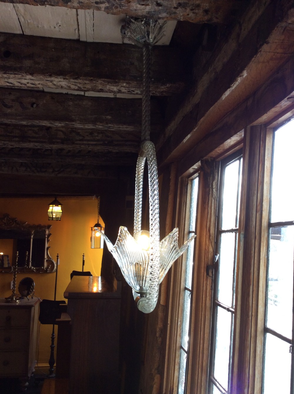 19thC Cut glass pendant light View V