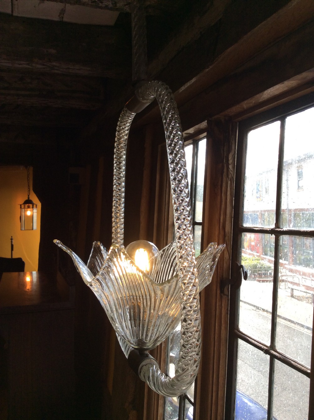 19thC Cut glass pendant light