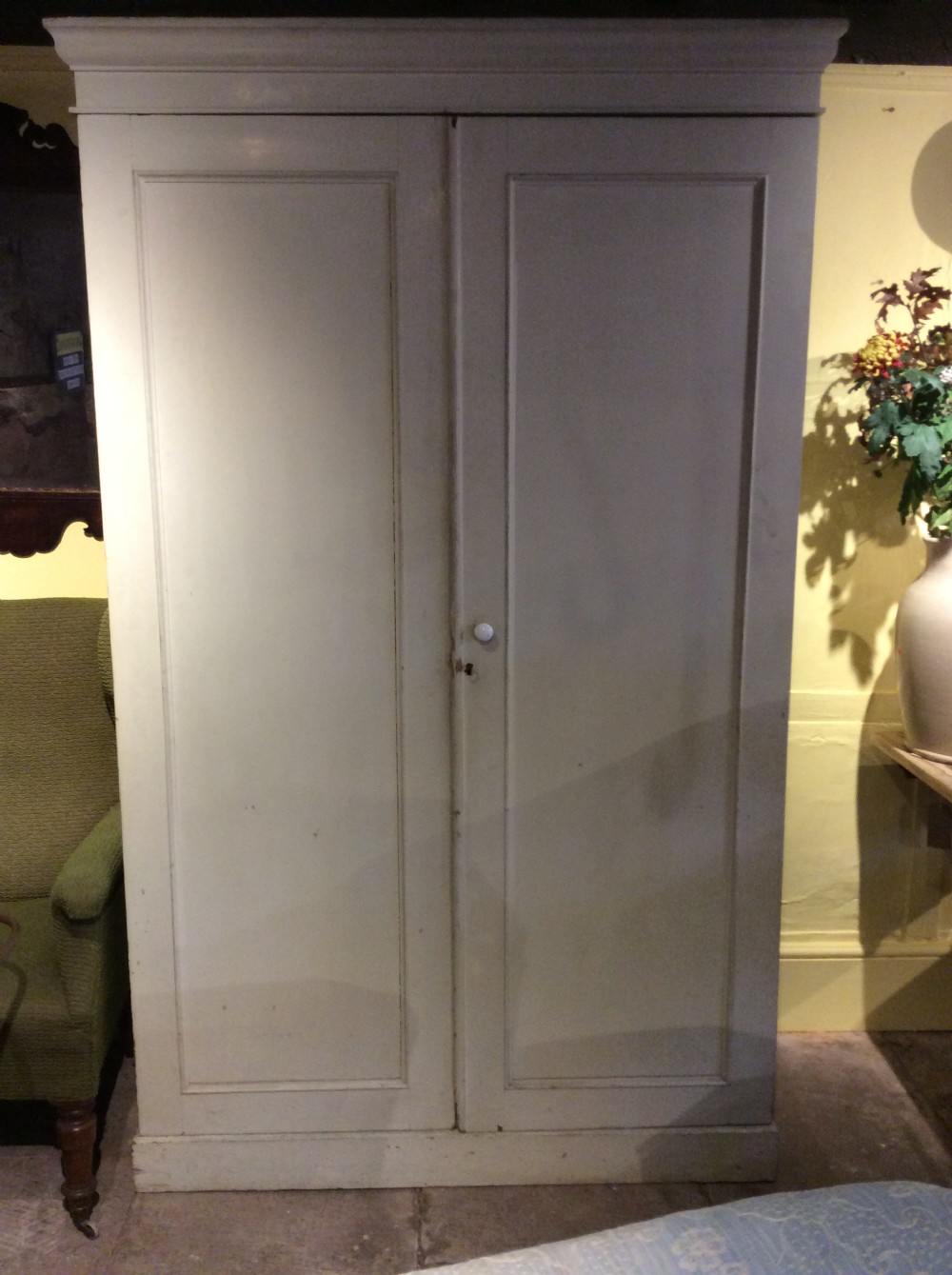 19thC Country estate painted pine  2 door wardrobe