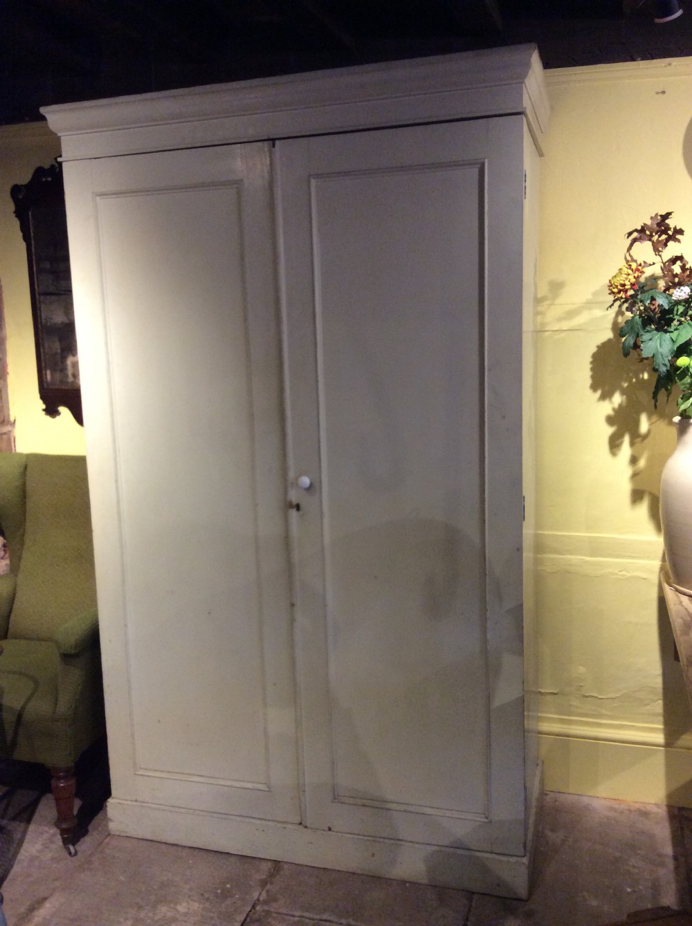 19thC Country estate painted pine  2 door wardrobe View II