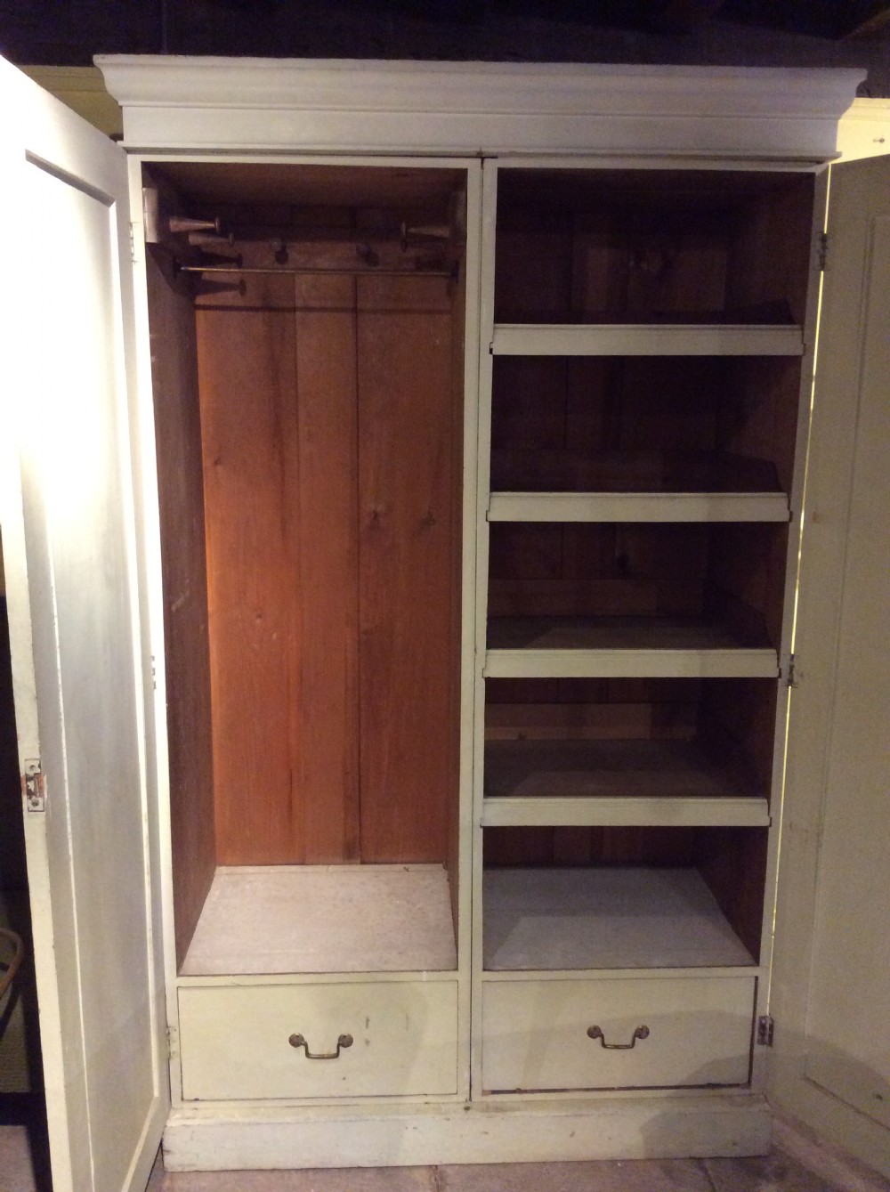 19thC Country estate painted pine  2 door wardrobe View VI