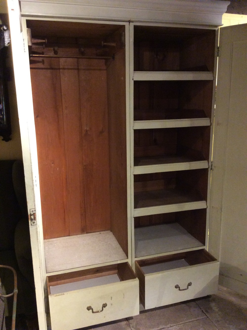 19thC Country estate painted pine  2 door wardrobe View IX