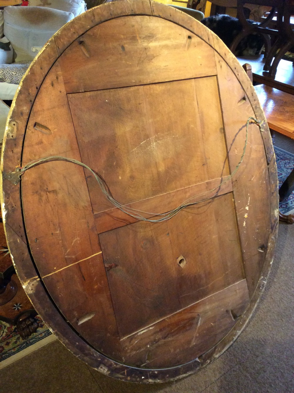 19thC oval mirror with carved rope gilded frame View III