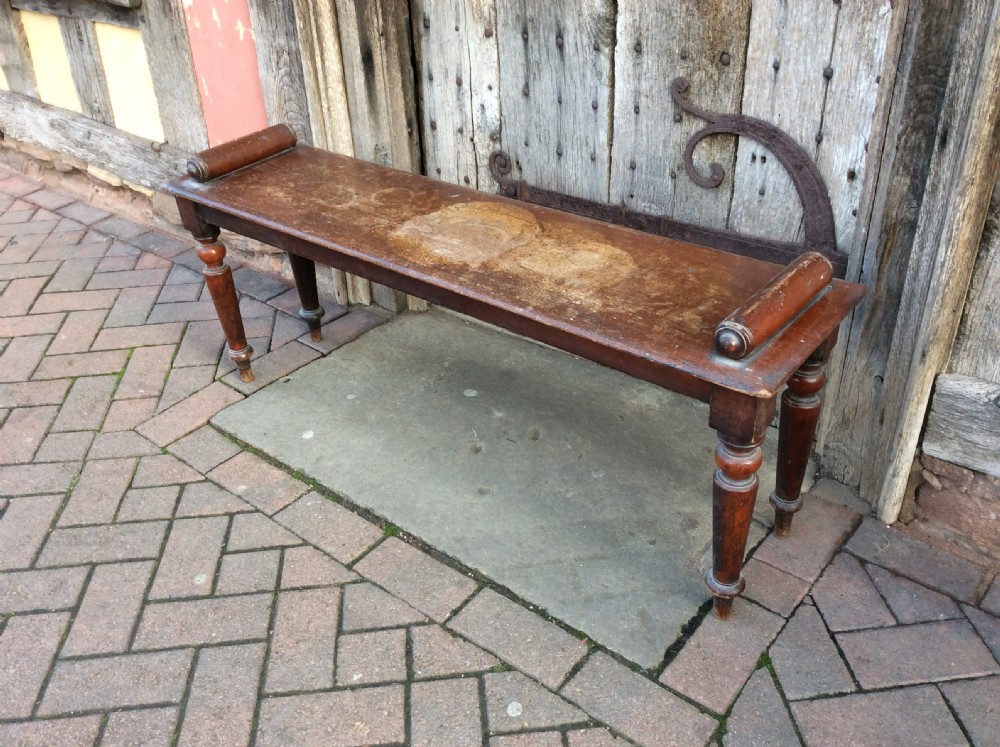 19thC Mahogany hall bench View II