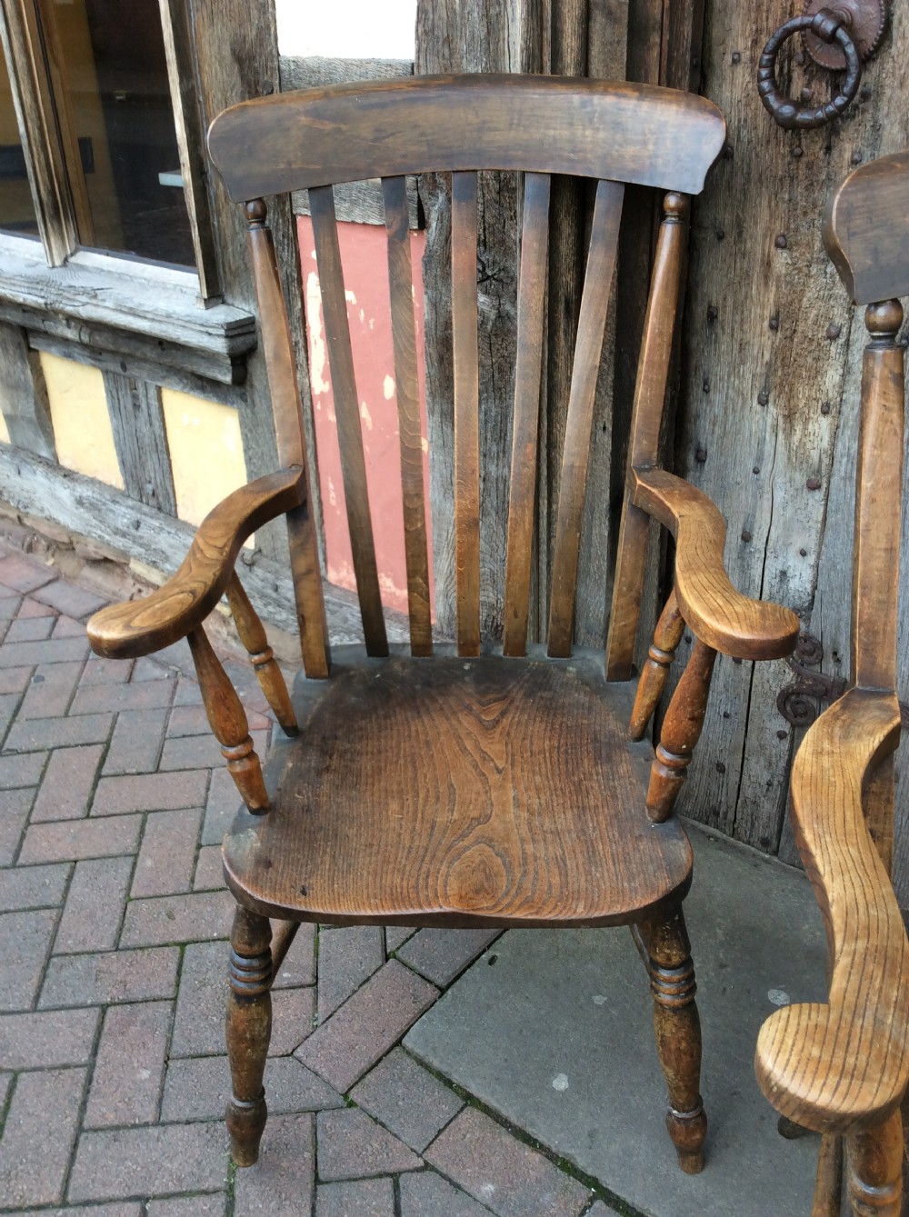 Pair of 19thC country elm armchairs View IV
