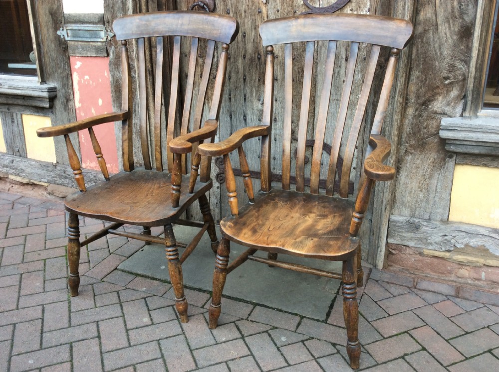 Pair of 19thC country elm armchairs View VIII