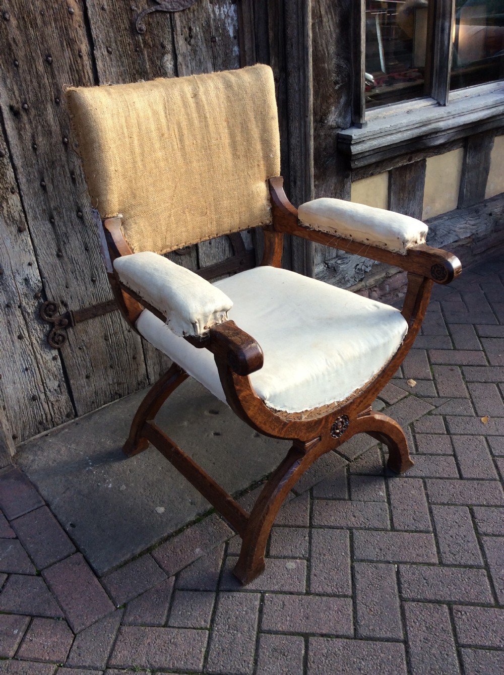 19thC Oak X framed armchair by Gillows of Lancaster View IV
