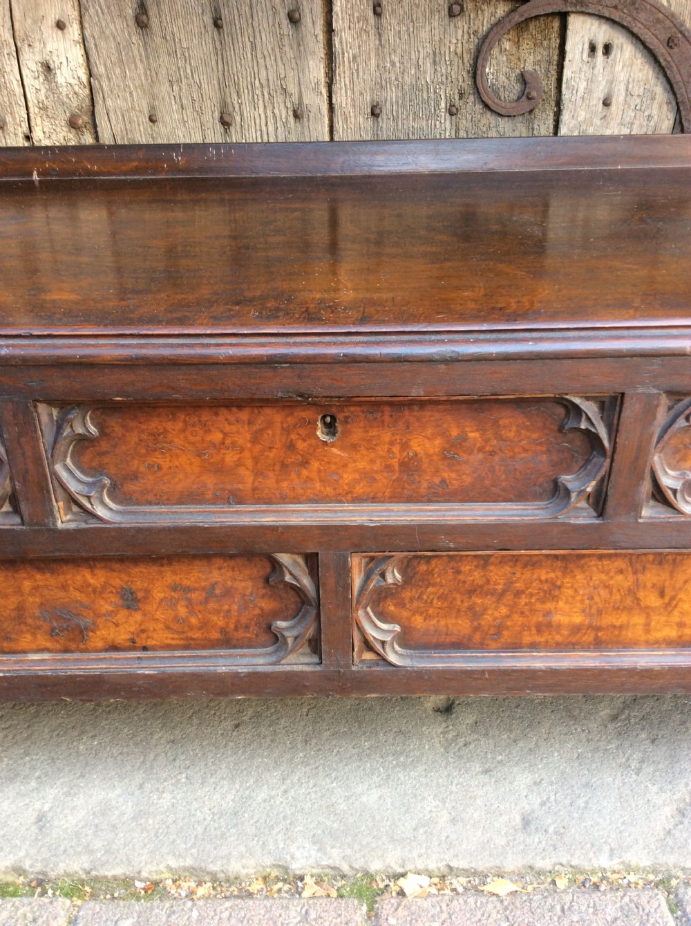 19thC Gothic Oak and burr oak buffet View II