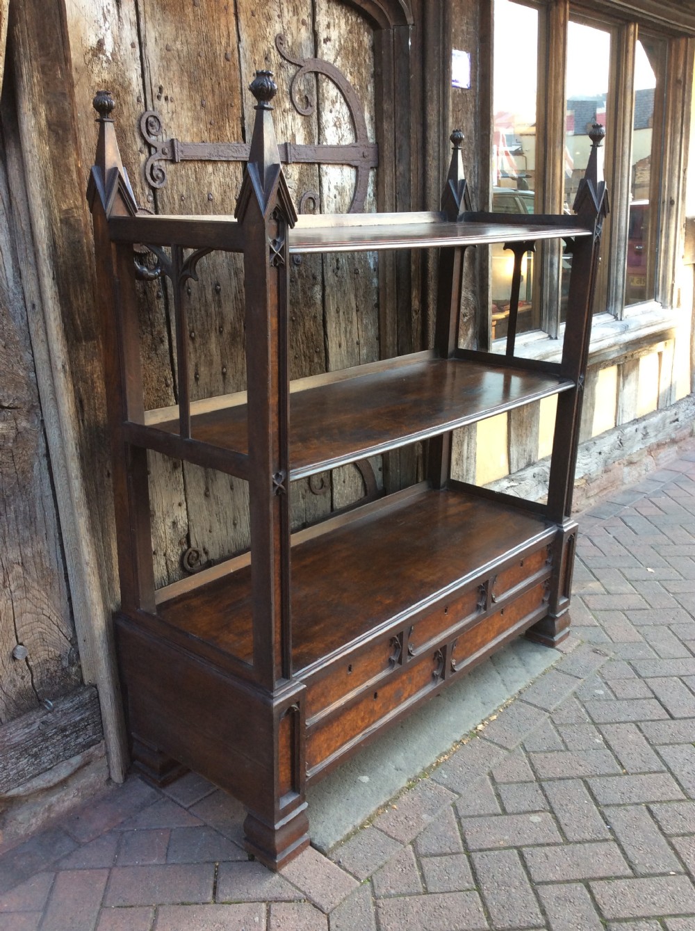 19thC Gothic Oak and burr oak buffet View III