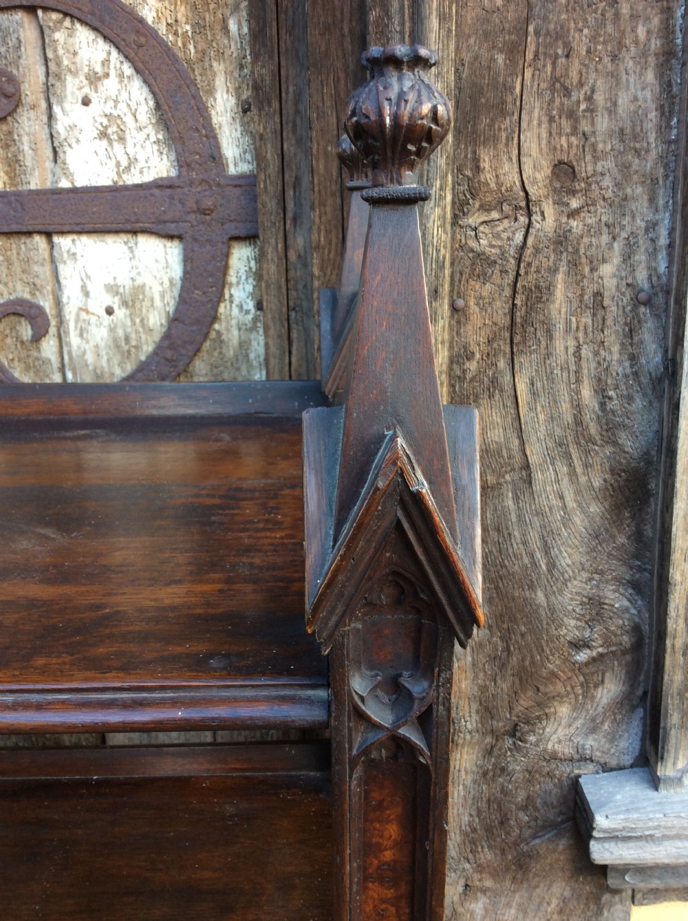 19thC Gothic Oak and burr oak buffet View V