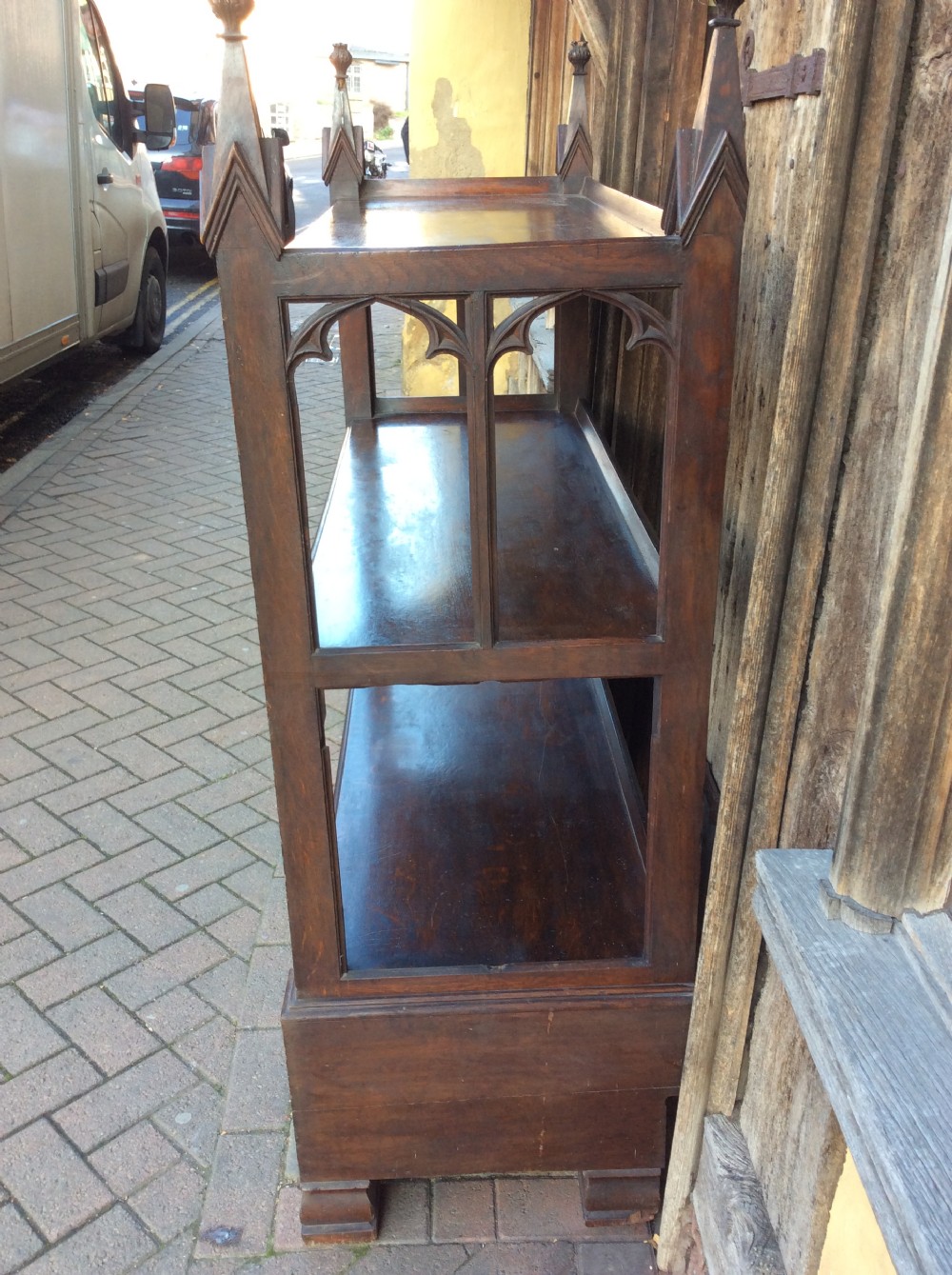 19thC Gothic Oak and burr oak buffet View VI