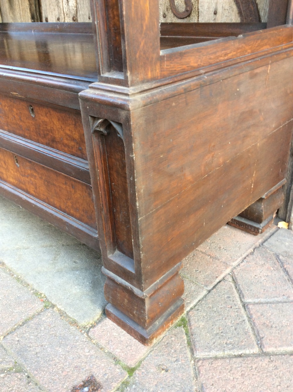 19thC Gothic Oak and burr oak buffet View VII