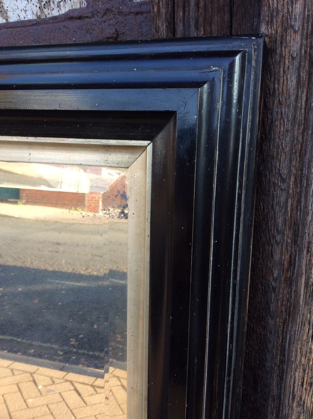 19thC Ebonised bevelled mirror View VI
