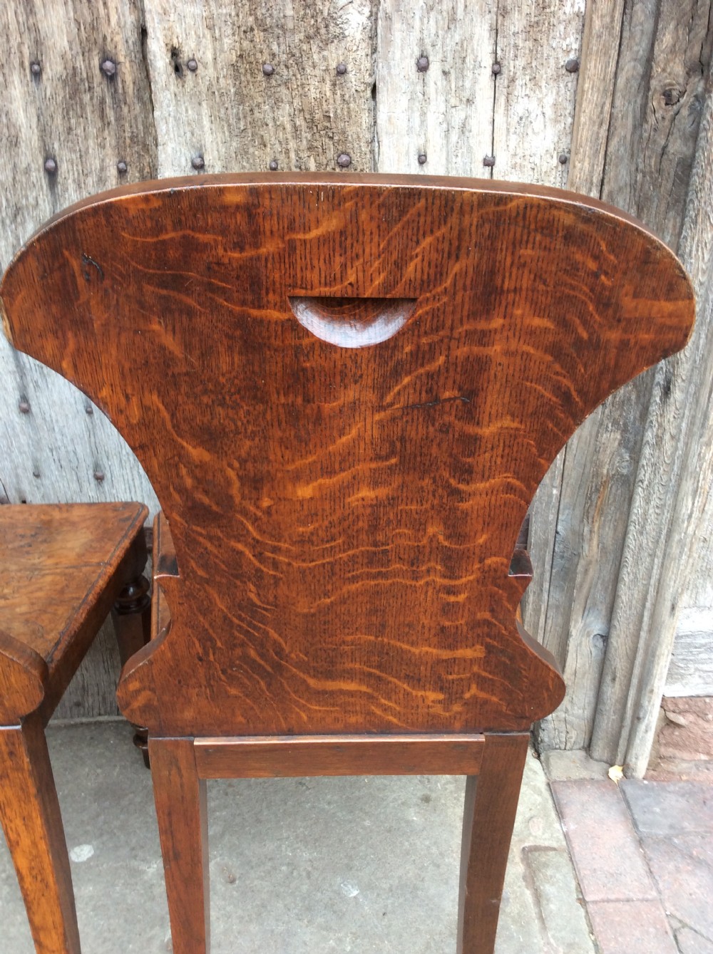 19thC Pair of pollard oak hall chairs View X
