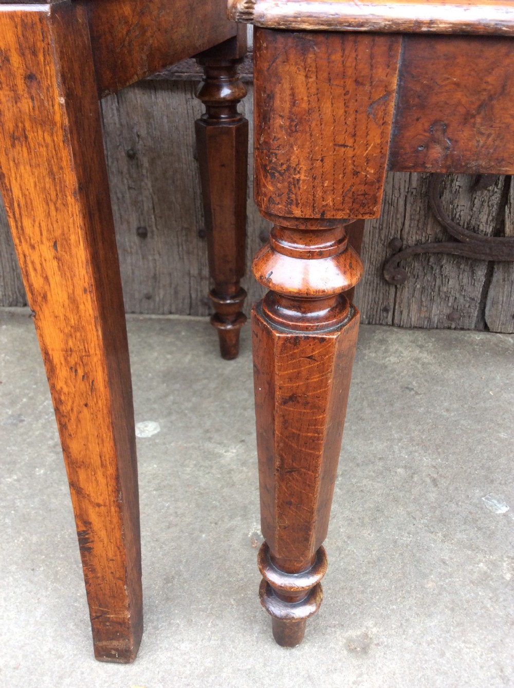 19thC Pair of pollard oak hall chairs View XI