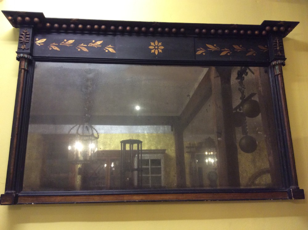 19thC ebonised overmantle mirror with original glass plate View II