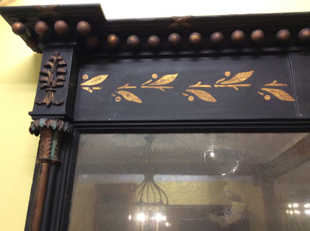 19thC ebonised overmantle mirror with original glass plate View III