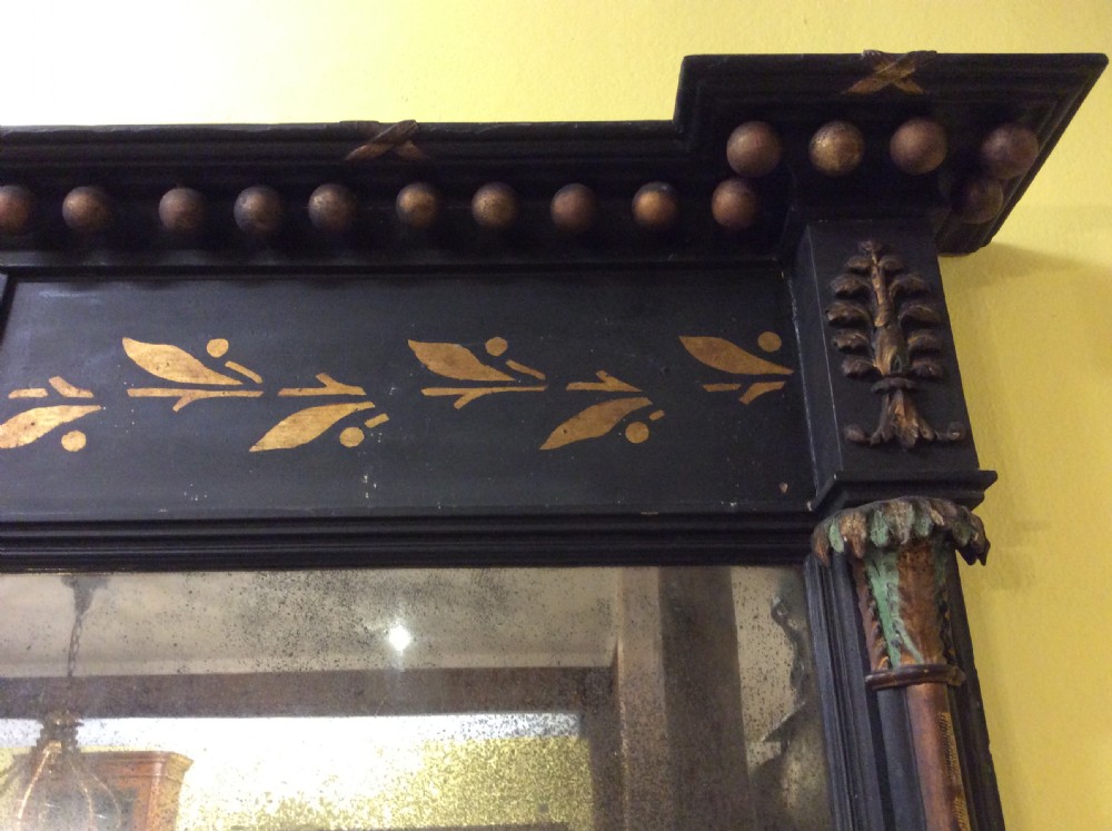 19thC ebonised overmantle mirror with original glass plate View IV
